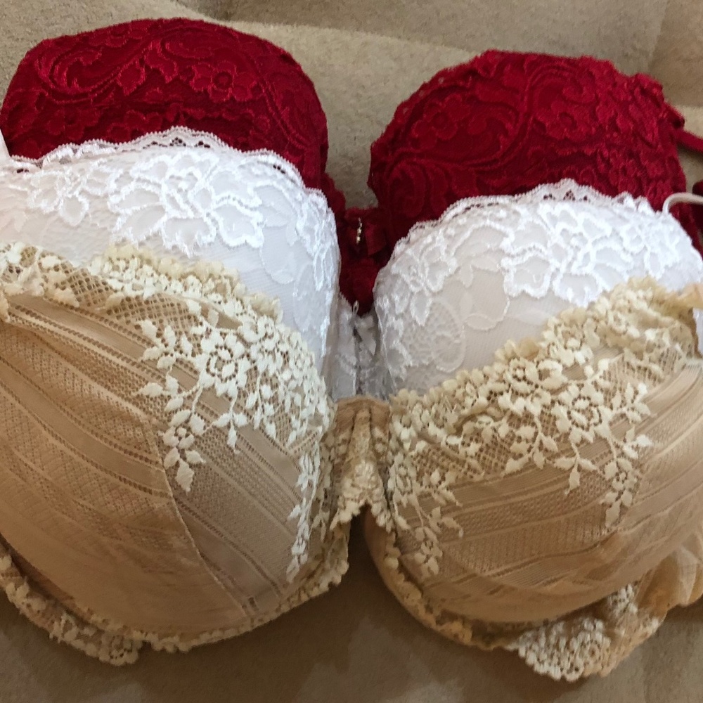 3 New Bras various colors 2 34DDD red one is 36D